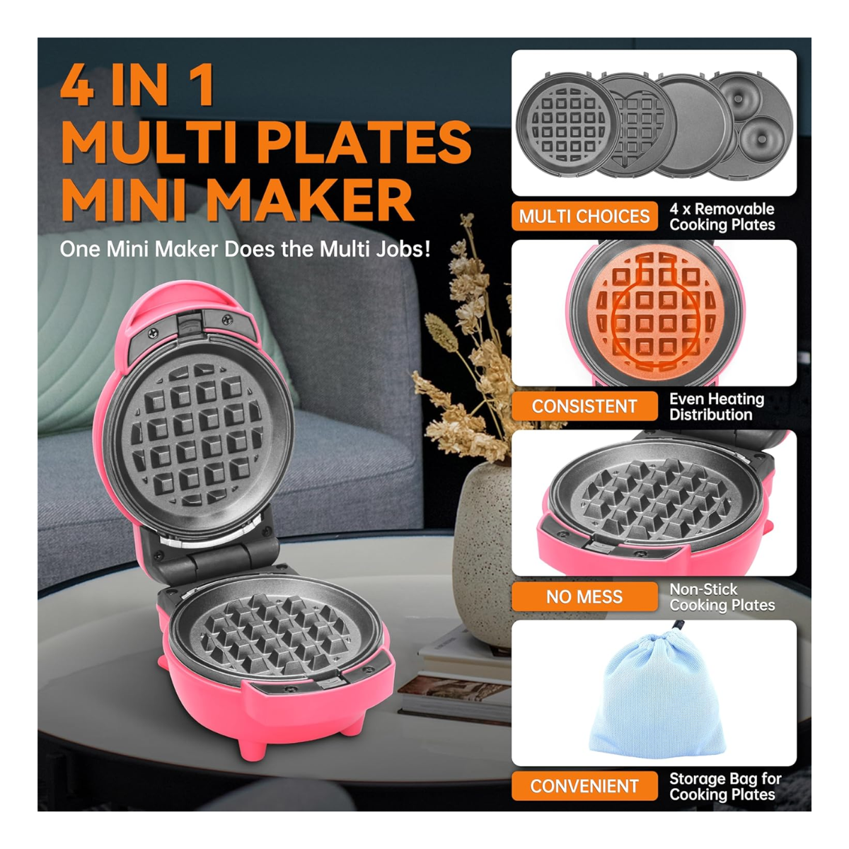 MINI WAFFLERA ANTIAHDERENTE 3 EN 1 🧇 🥞